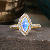 Classic Marquise Cut Moonstone Halo Engagement Ring